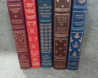 Vintage Leather Franklin Library Classics, 1975-1982, Genuine Full Leather Gilded Collectors Editions