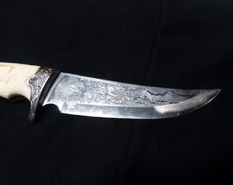 Coltello da caccia da collezione WMG con manico in resina Eagle, lama da caccia con aquila calva, lama incisa