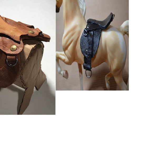 Leather saddle for traditional 1/9 scale Breyer horses, Model horse saddle, aftermarket black or brown leather Breyer saddle