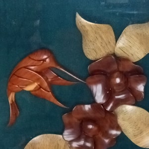 Shadow Box Carved Wooden Hummingbird