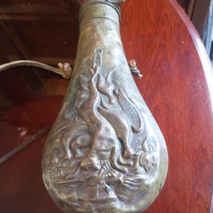 Vintage Civil War AM Flask & Cap Co Dead Game Powder Flask Horn