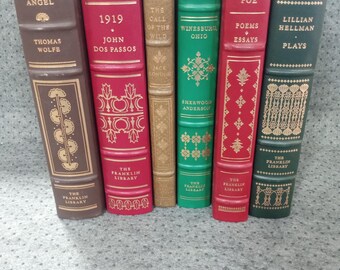 6 Vintage Leather Franklin Library Classics, 1975-1982, Genuine Full Leather Gilded Collectors Editions