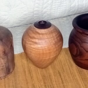 Three Hand Carved Wooden Vase Bowl and Container
