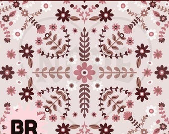 Nahtloses Blumenmuster in Altrosa | Warmes Digitalpapier im Folk-Art-Stil | Rosafarbenes skandinavisches Blumenmuster (Wiederholung)