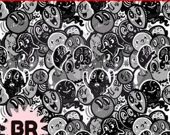 Hand Drawn Ghost Seamless Pattern | Kawaii Halloween Digital Paper (Digital Download)