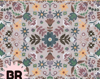 Scandinavian Folk Art Floral Seamless Pattern | Vintage Style Hand Drawn Botanical Repeat | Cottagecore Floral Pattern