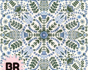 Blue Folk Art Floral Pattern | Scandinavian Seamless Pattern | Hand Drawn Botanical Repeat | Cottagecore