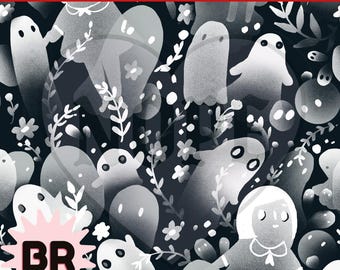 Nahtloses Geistermuster, gruseliges digitales Halloween-Papier, handgezeichnetes Geistermuster, gotisches Halloween-Scrapbook-Papier