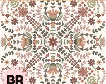 Blush Folk Art Floral Pattern | Scandinavian Seamless Pattern | Hand Drawn Botanical Repeat | Cottagecore Vintage Floral Surface Design