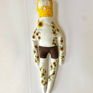 Vincent Van Gogh Sunflowers Art Doll with Tattoo Sleeve Plush Doll OOAK image 1