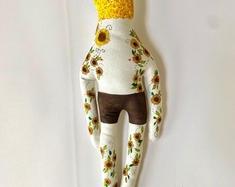 Vincent Van Gogh - Sunflowers Art Doll with Tattoo Sleeve- Plush Doll OOAK