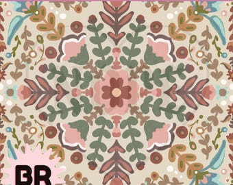 Scandinavian Folk Art Seamless Pattern | Hand Drawn Floral Digital Download