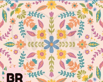 Nahtloses Muster mit kräftigen Blumenmotiven | Digitales Papier im Stil der Volkskunst | Skandinavisches Blumenmuster