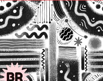 Svartvitt abstrakt sömlöst mönster | Handritade geometriska klotter | Modernt monokromt digitalt papper