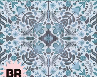 Boho-Blau mit Blumenmuster | Handgezeichnetes, nahtloses Muster | Digitalpapier