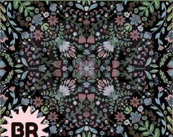 Dark Folk Art Floral Seamless Pattern | Moody Scandinavian Floral Pattern | Gothic Cottagecore Digital Paper | Hand Drawn Botanical