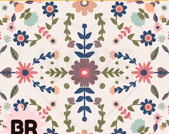 Colorful Folk Floral Seamless Pattern | Hand Drawn Botanical Garden | Whimsical Cottagecore Digital Paper