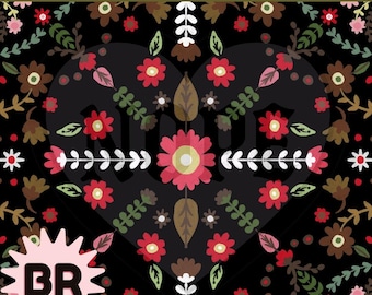 Nahtloses Boho-Blumenmuster | Digitales Papier im Folk-Art-Stil | Skandinavisches Blumenmuster | Cottagecore