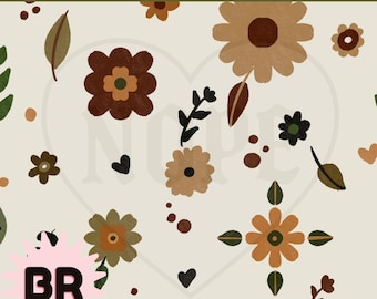 Boho Floral Seamless Pattern | Folk Art Digital Paper | Scandinavian Floral Repeat | Cottagecore