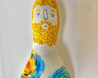 Vincent Van Gogh - Starry Night Art Doll with Tattoo Sleeve- Plush Doll OOAK