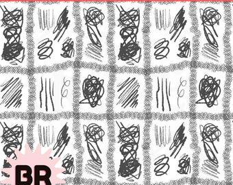 Black and White Abstract Seamless Pattern | Hand Drawn Scribble Patchwork  | Fabric Design