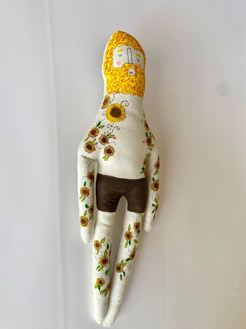 Vincent Van Gogh Sunflowers Art Doll with Tattoo Sleeve Plush Doll OOAK image 3