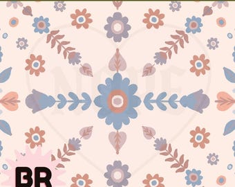 Hand-Drawn Blue Floral Seamless Pattern | Muted Pastel Botanical (Digital Download)