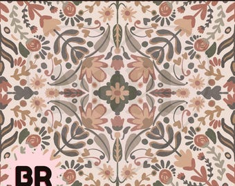 Muted Folk Art Floral Pattern | Seamless Botanical Pattern | Hand Drawn Vintage Repeat | Surface Pattern Design