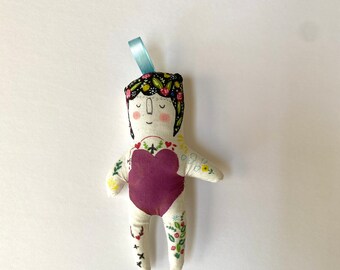 Frida Kahlo Miniature Doll -sweet one of a kind art doll- Ready to ship- Ornament