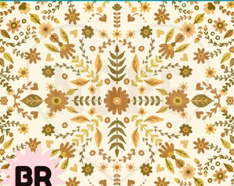 Nahtloses Boho-Blumenmuster in Gelb | Digitales Papier im Frühlingsstil | Skandinavisches Blumenmuster mit Rapport
