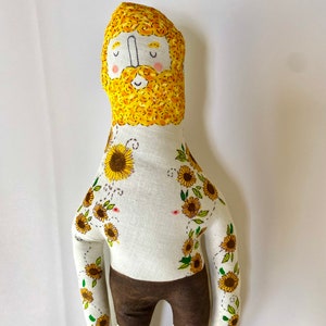 Vincent Van Gogh Sunflowers Art Doll with Tattoo Sleeve Plush Doll OOAK image 5