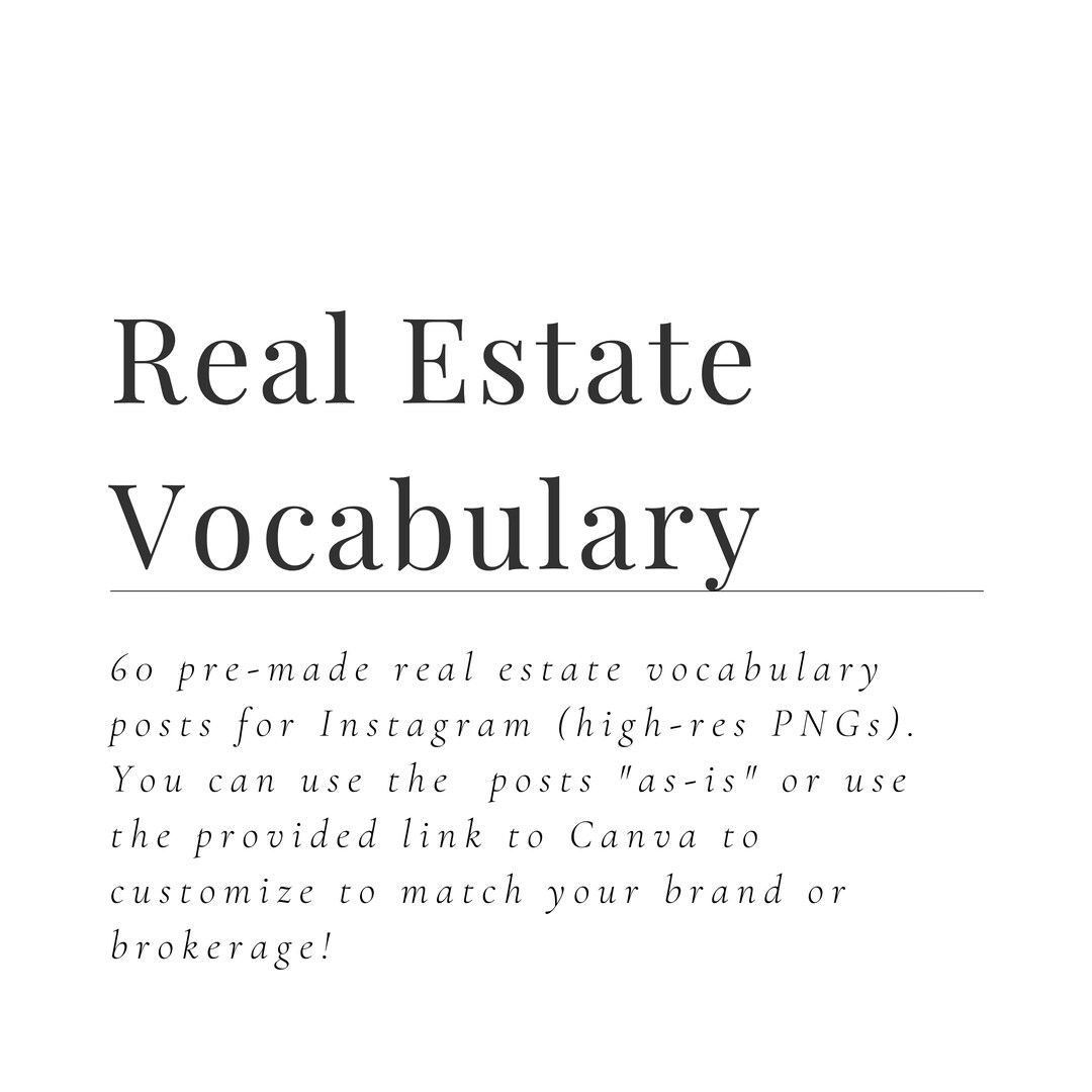 Real Estate Vocabulary Posts for Instagram Black and White Etsy
