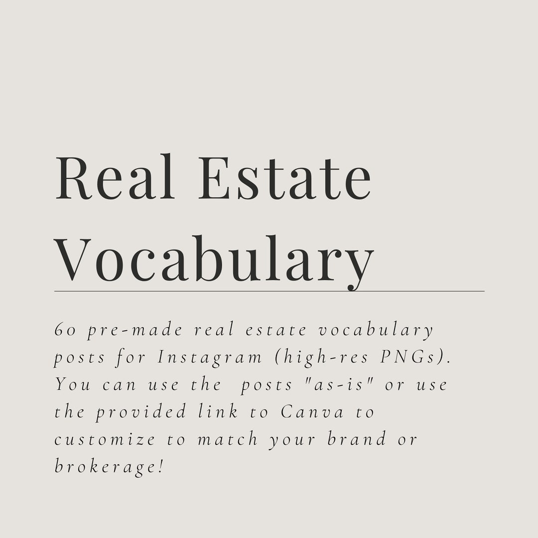 Real Estate Vocabulary Posts for Instagram Etsy