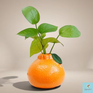 Orange Ceramic Planter Tangerine Vase Fruit Shaped Plant Pot Cute Kitchen Decor Citrus Home Decor Plant Lover Gift