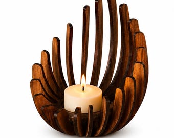 Handmade Lotus Wooden Candle Holder – Rustic Tealight Votive Centerpiece, Wedding Table Decor, Christmas