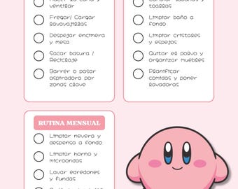Rutina de Hogar Kirby - Planner Limpieza Casa Imprimible A4 (PDF/ Canva Editable / Digital ipad GoodNotes)