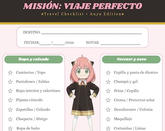 Misión Viaje Perfecto Anya Travel Checklist - Lista de Equipaje y Maleta Imprimible A4, PDF Digital e iPad, Plantilla Canva Editable