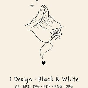Matterhorn SVG, szwajcarska grafika liniowa gór, alpejska grafika wektorowa gór, szarotka, minimalistyczny klipart górski, grafika górska, ai svg png pdf jpg