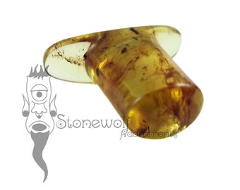 Chiapas Mexican Amber Oval Labret Plug for Stretched Lip Piercings Handmade in UK
