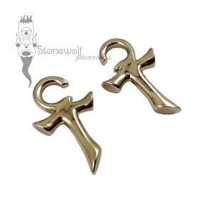 Pair of Bronze Ankh of Life Ear Weights for Stretched Lobes Spiral Hangers Gauges Earrings Hoops Tribal Egyptian