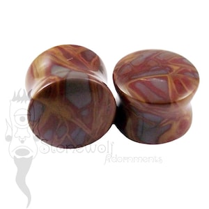 Handmade Noreena Jasper 16mm Double Flared Stone Plugs for Stretched Ears Piercings - Ready to Ship