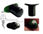 Green Goldstone Round Glass Labret with T-Back Custom Made to Order for Stretched Lip Piercings Stone Plug