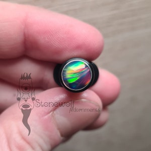 Labret rond en delrin sur commande avec incrustation d'opale Aurora Dos en T incurvé Couleur de votre choix Piercings pour les lèvres tendus