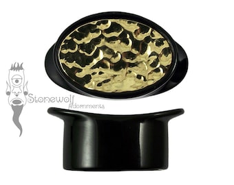 Delrin Oval Labret with Hammered Inlay For Stretched Lip Piercings Made to Order