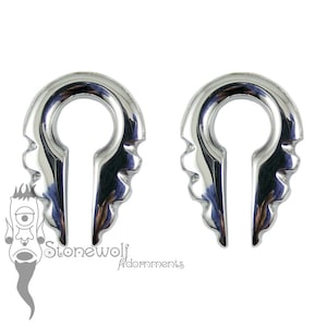 Pair of 925 Silver Notched Keyhole Ear Weights for Stretched Lobes Spiral Hangers Gauges Earrings Hoops Tribal