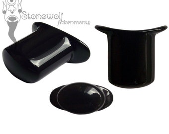 Custom Delrin Oval Labret with Curved T-Back Choose Your Length for Stretched Lip Plate Plug Piercings Teflon