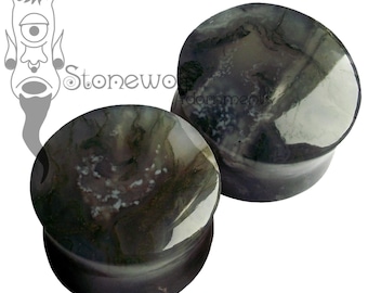 Green Moss Agate Plugs Handmade Stone Jewelry for Stretched Ears