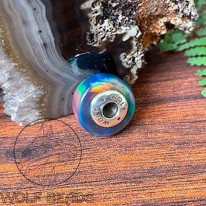 Fairy Forest Aurora Synthetic Opal Gemstone Barrel Bead Lampwork Glass European Style Charm Solid Silver Core Handmade Gifts Mum Wife Sister