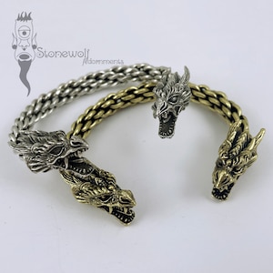 Dragon Torc Bracelet Brass 925 Sterling Silver Braided Celtic Torqs Torque Neck Hand Wrist Cuff Carved Viking Made to Order