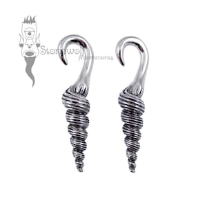 Silber Muschel Ohr Gewichte für gedehnte Lobes in Spiral Gauges Ohrringe Creolen Sterling Silber 925 Tribal Style